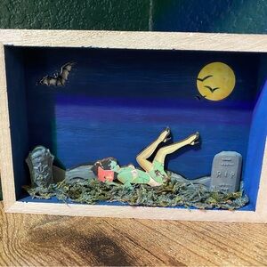 3D Halloween Shadow Box with Moon and Bat